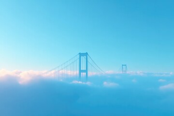 Fototapeta premium Bridge emerging through soft clouds, bathed in serene blue light