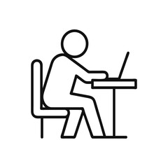 Simple line art icon of a person working on a laptop at a desk