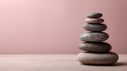 Tranquil Zen Stone Stack Silhouette on Soft Beige Background with Gentle Pink Tones