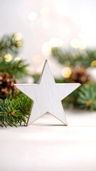 Festive star decor with pine branches