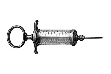Antique medical syringe: detailed vintage engraving of historical instrument