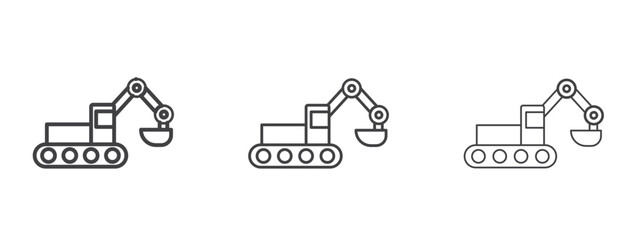 Excavator icon in linear, outline icon isolated on white background