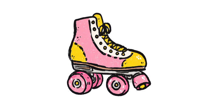 Colorful Retro Roller Skate Illustration. Vintage Style And Recreational Fun Isolated On Transparent Background