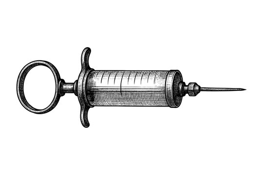 Antique medical syringe: detailed vintage engraving of historical instrument