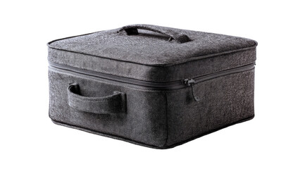 Gray fabric carrying case.  A square, zippered case with handles