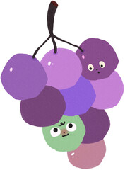 Kawaii Grape Character Illustration - Cute Fruit Face