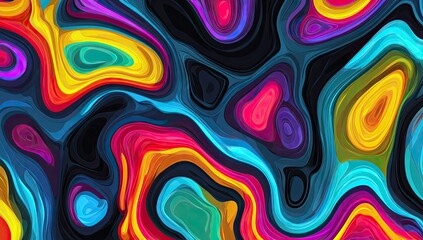 Fototapeta premium Abstract vibrant swirling shapes in a variety of bright colors over a dark background