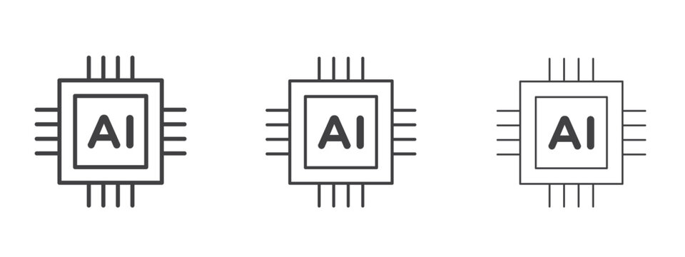 AI chip icon in linear, outline icon isolated on white background