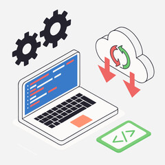 Digital technology and cloud computing concept illustration