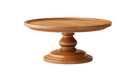 Wooden cake stands, solid wood, round bottom with base, isolated on a transparent background in PNG format.