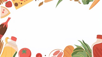Whimsical Delights: Adorable Picture of Cartoon Food on White Cartoon Background – Colorful, Oversized Strawberries with Cheerful Faces, Squiggly Pasta Twirling in Sauce, and Round Doughnuts Sprinkled