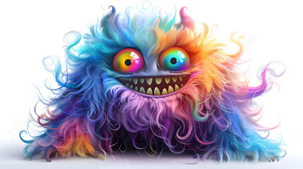 Obraz premium Colorful Furry Monster with Rainbow Eyes and Smile
