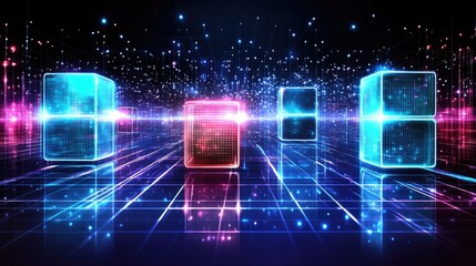 Futuristic digital cubes on a glowing grid