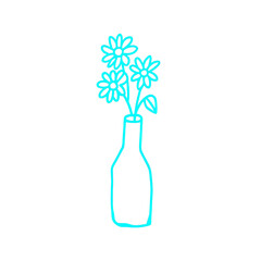 Flower bottle vase wine cute blue decoration doodle illustration
