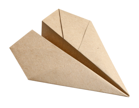  Hand-Crafted Origami Paper Plane with Textured Paper, Side View, isolated transparent background png