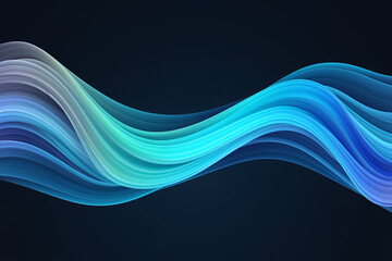 Naklejka premium Abstract colorful wave with flowing, translucent lines in shades of blue and cyan on a dark background.