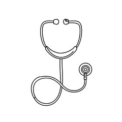 Illustration of a stethoscope with earpieces, tubing, and chestpiece for medical examination purposes