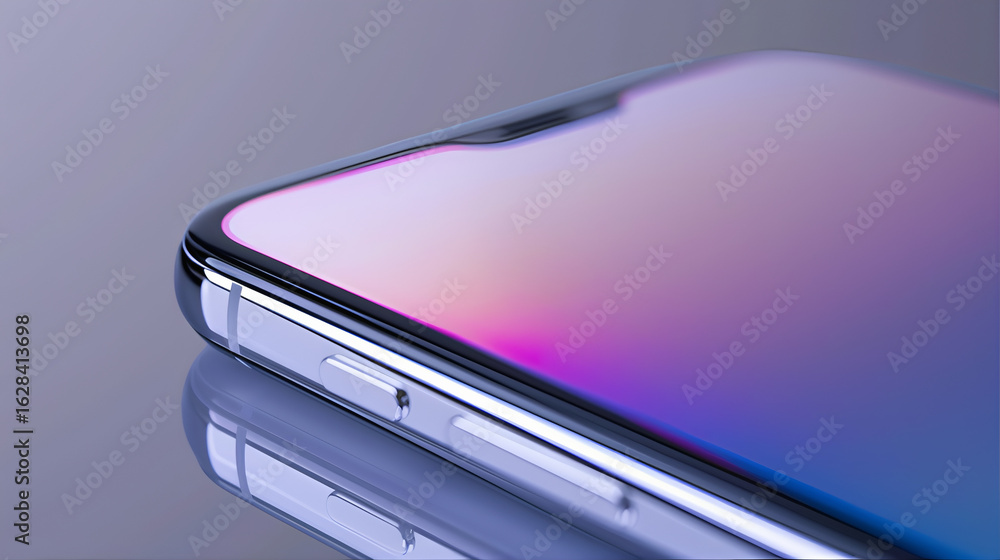 Wall mural close-up of smartphone with gradient display and textured frame edge