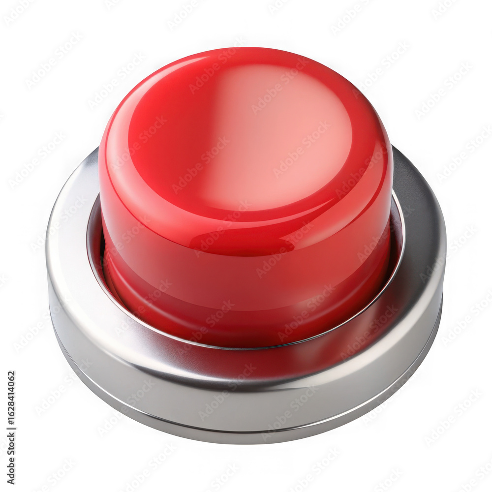 Poster Shiny red button isolated on transparent background