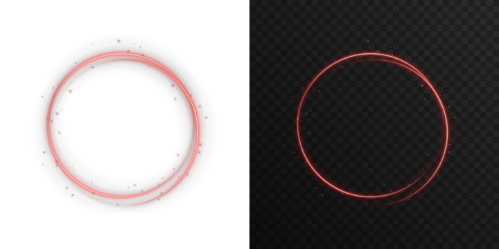 Futuristic glowing neon red ring with smooth shine, isolated on transparent background. Bright circular frame for sci-fi backgrounds, banners, posters, or vibrant nightclub and party themed designs.