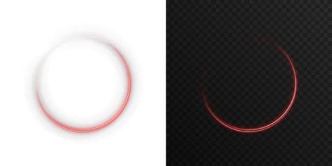 Red neon circle glow effect isolated on transparent background. Futuristic shiny ring, vibrant illuminated frame for decoration, banners, posters, nightclub design, sci-fi visuals, and modern digital 