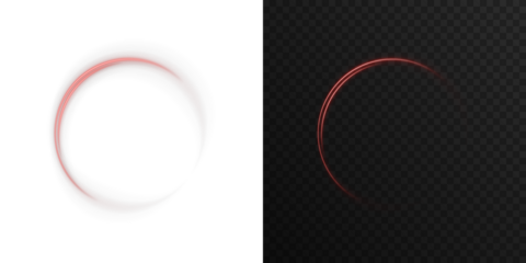 Bright red glowing ring with neon light effect on transparent background. Futuristic illuminated circle for abstract backgrounds, modern decoration, sci-fi style banners, and vibrant light design elem