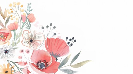 Blooming Charm: Delightful Picture of Flower Bouquet on White Cartoon Background – Vibrant Roses with Curved Petals, Sunflowers with Big Smiling Centers, Fluffy Daisies,