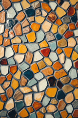 Colorful Mosaic Stone Wall Texture with Irregularly Shaped Pieces background