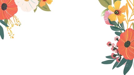 Blooming Charm: Delightful Picture of Flower Bouquet on White Cartoon Background – Vibrant Roses with Curved Petals, Sunflowers with Big Smiling Centers, Fluffy Daisies,