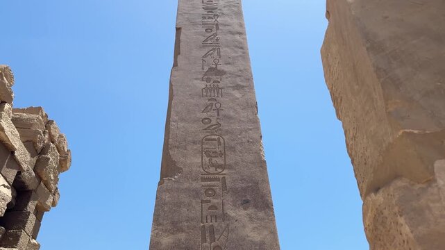 Karnak temple obelisk showing ancient egyptian hieroglyphs