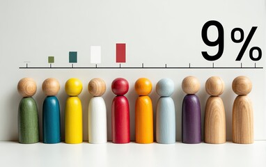 Small wooden figures representing a 9% minority