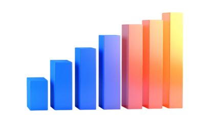 Rising Bar Chart, Growth Trend, Data Visualization on transparent background