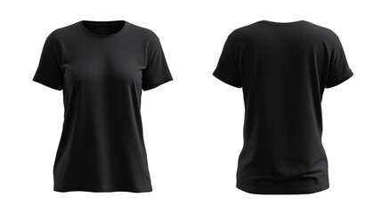 Black t-shirt for female model mockup 3d render front and back transparent background