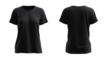 Black t-shirt for female model mockup 3d render front and back transparent background