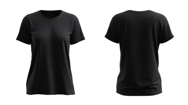 Black t-shirt for female model mockup 3d render front and back transparent background