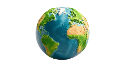 Clay globe earth 3d model realistic transparent background