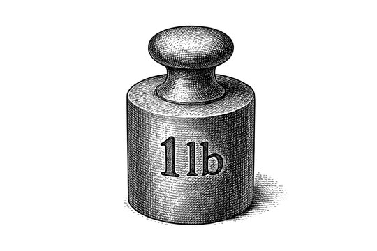 Vintage one pound weight with engraved texture in black and white
