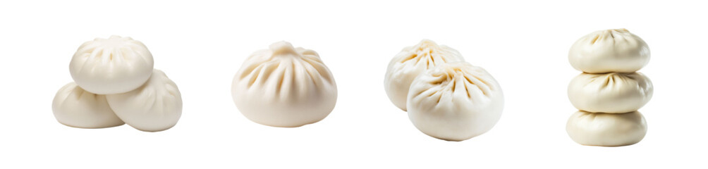 Steamed bao buns arranged on a white background, concept of isolated net  