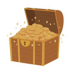 斜めから見たコインがいっぱい入った宝箱のイラスト