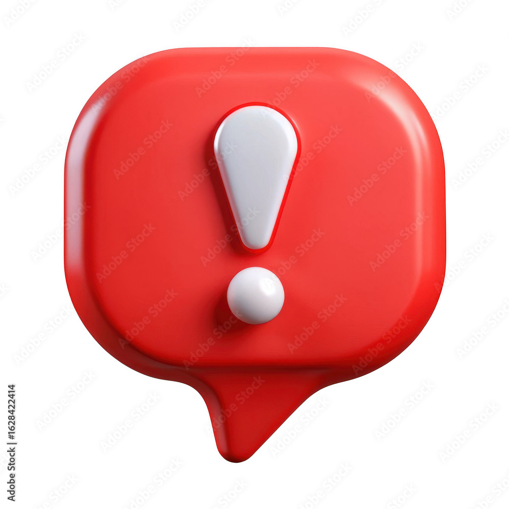 Poster red exclamation mark notification bubble alert icon isolated on transparent background