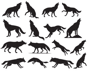 Dynamic Wolf Silhouettes in Black and White