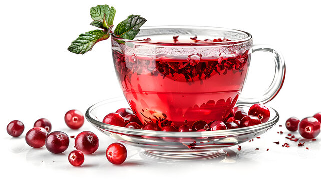 A cup of cran (landscape composition, dominant white)