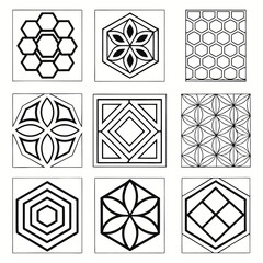 Geometric Tile Pattern Set – Black and White Abstract Square Designs