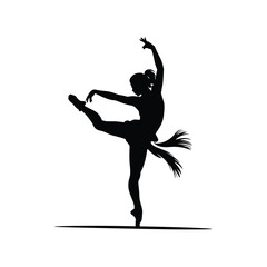 Silhouette of a graceful ballerina performing a ballet pose on a white background © Hasan