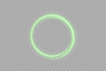 Neon glowing green rings with orbit effect and radial flare. Futuristic digital halo in dark space. Ideal for sci-fi design, UI interface, cosmic backgrounds, vibrant tech posters and energy concept