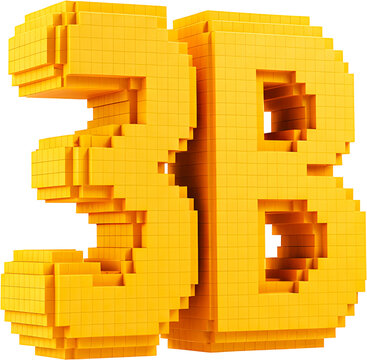 Pixelated, 3D, light-blue 3B text stands prominently