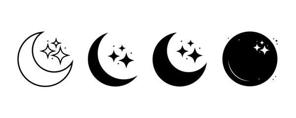 Moon icons vector. Crescent moon with stars icons. Night time sleep and dream concept design