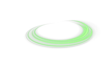 Cosmic halo rings with glowing light and green neon gradient. Elegant futuristic symbol of orbit, science fiction, dynamic technology and aesthetic modern lighting in digital art.