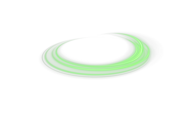 Cosmic halo rings with glowing light and green neon gradient. Elegant futuristic symbol of orbit, science fiction, dynamic technology and aesthetic modern lighting in digital art.