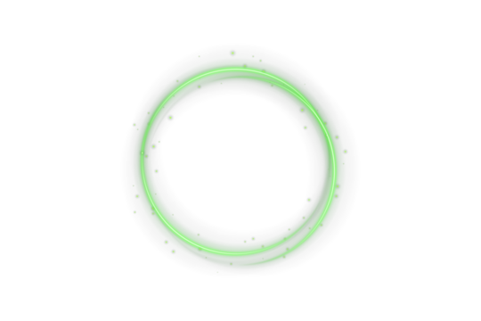 Sci-fi neon light loops in electric green color with eclipse glow. Suitable for space design, modern UI, holographic animation, energy visualization, and technology-focused compositions.
